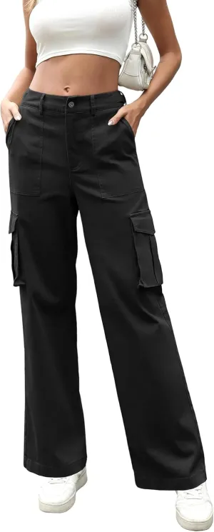 DIBAOLONG Cargo Pants Women High Waist Casual Pants Wide Leg Y2K Pants Baggy Streetwear Military Trousers 6 Pockets