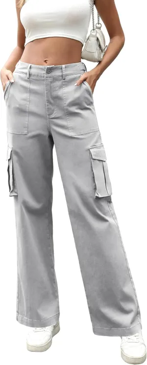 DIBAOLONG Cargo Pants Women High Waist Casual Pants Wide Leg Y2K Pants Baggy Streetwear Military Trousers 6 Pockets