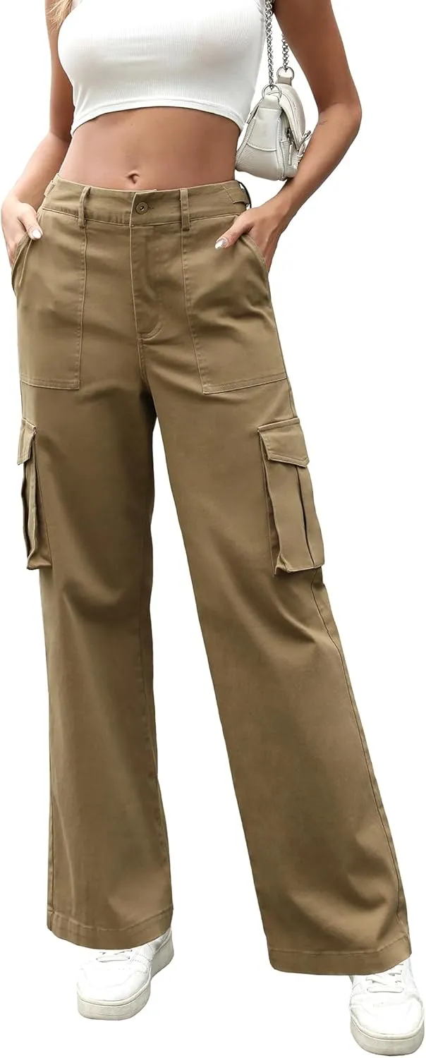 DIBAOLONG Cargo Pants Women High Waist Casual Pants Wide Leg Y2K Pants Baggy Streetwear Military Trousers 6 Pockets