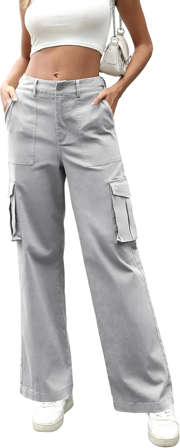 DIBAOLONG Cargo Pants Women High Waist Casual Pants Wide Leg Y2K Pants Baggy Streetwear Military Trousers 6 Pockets