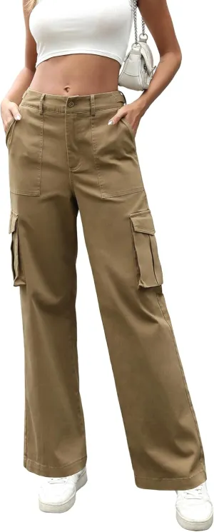 DIBAOLONG Cargo Pants Women High Waist Casual Pants Wide Leg Y2K Pants Baggy Streetwear Military Trousers 6 Pockets