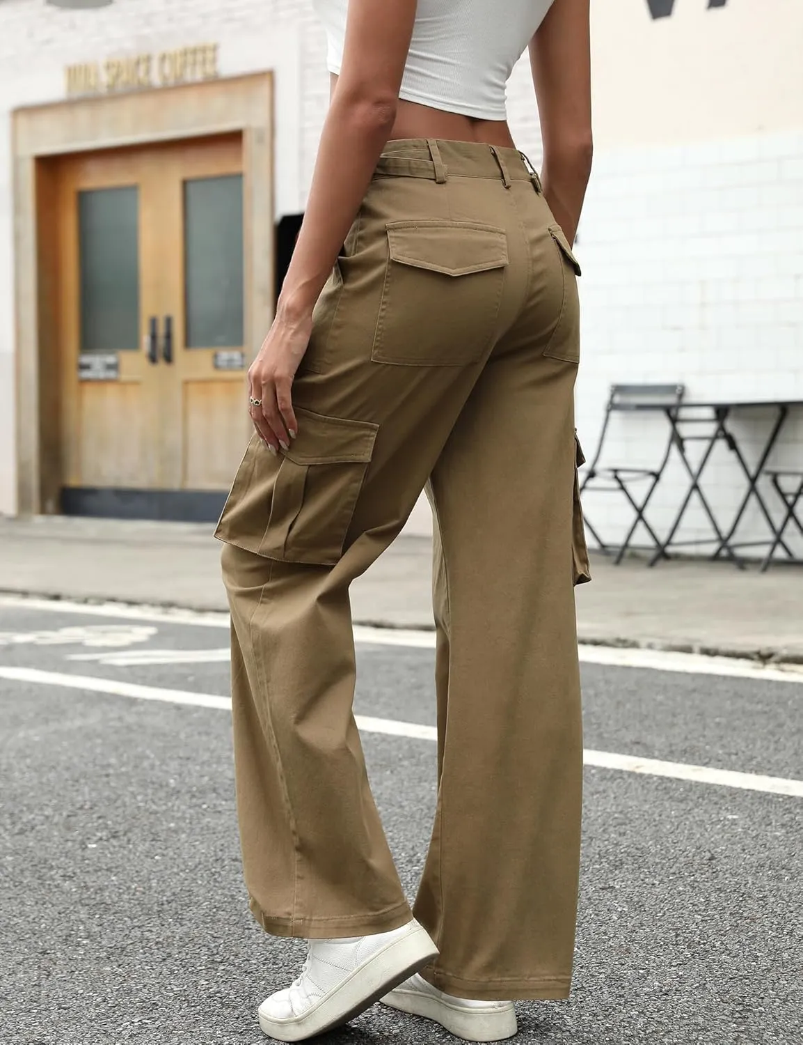 DIBAOLONG Cargo Pants Women High Waist Casual Pants Wide Leg Y2K Pants Baggy Streetwear Military Trousers 6 Pockets