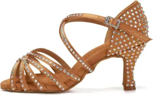 DKZSYIM Women Rhinestone Latin Ballroom Dance Shoes Bachata Salsa Practice Performance Dance Shoes,Model AFCT459