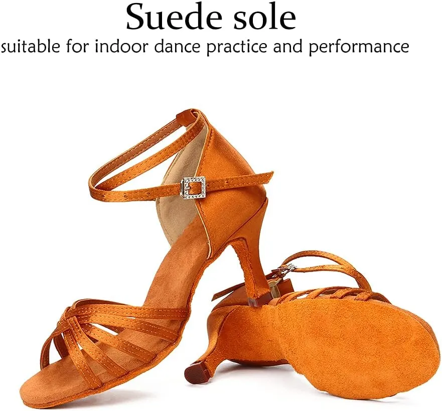 DKZSYIM Women's Satin Latin Dance Shoes Professional Ballroom Salsa Practice Performance Dancing Shoes,Model 213