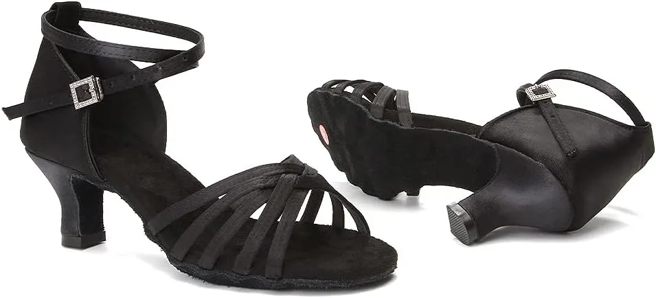 DKZSYIM Women's Satin Latin Dance Shoes Professional Ballroom Salsa Practice Performance Dancing Shoes,Model 213