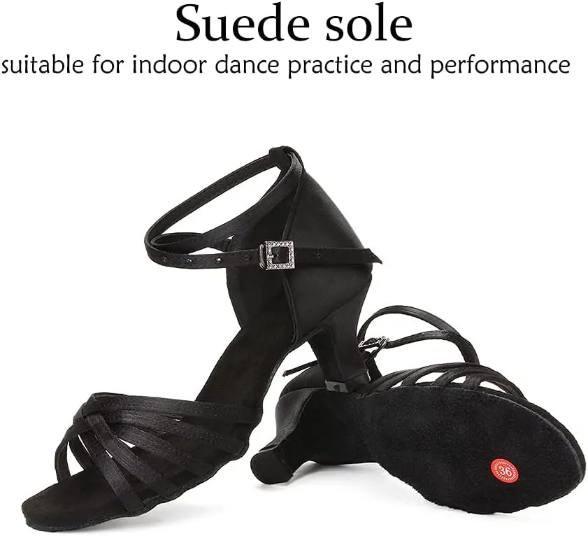 DKZSYIM Women's Satin Latin Dance Shoes Professional Ballroom Salsa Practice Performance Dancing Shoes,Model 213