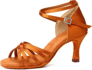 DKZSYIM Women's Satin Latin Dance Shoes Professional Ballroom Salsa Practice Performance Dancing Shoes,Model 213