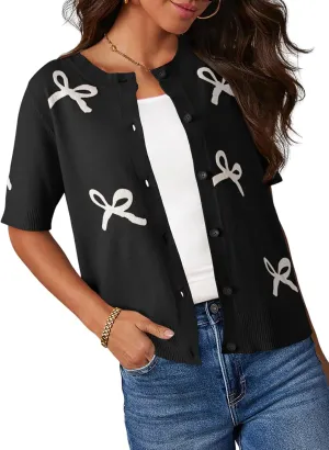 Dokotoo Cardigan Sweaters for Women Printed Round Neck Button Cardigan Womens Tops Open Front Summer Sweaters for Women
