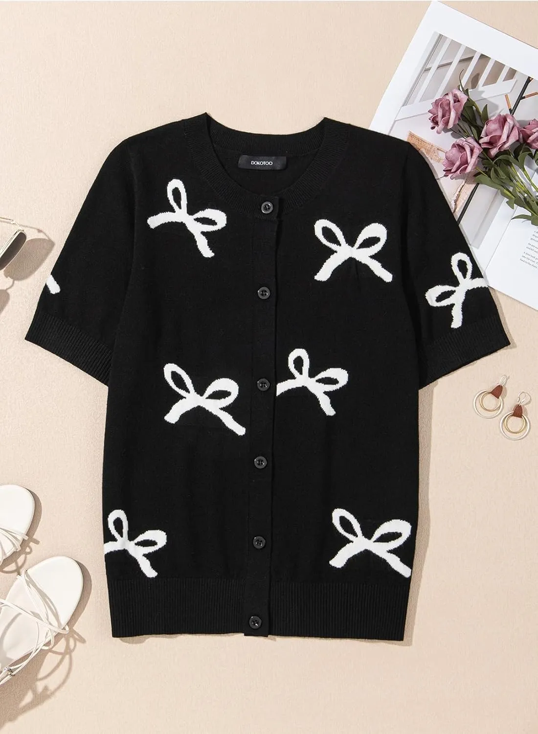 Dokotoo Cardigan Sweaters for Women Printed Round Neck Button Cardigan Womens Tops Open Front Summer Sweaters for Women