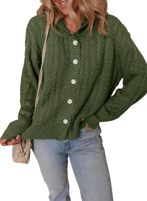 Dokotoo Oversized Sweaters for Women Casual Solid Long Sleeve Button Down Chunky Knit Hooded Cardigan Sweaters Coat