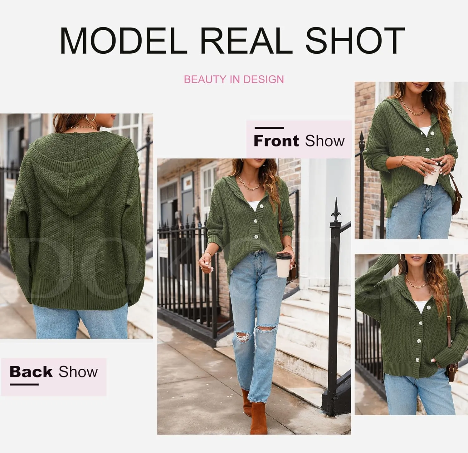 Dokotoo Oversized Sweaters for Women Casual Solid Long Sleeve Button Down Chunky Knit Hooded Cardigan Sweaters Coat