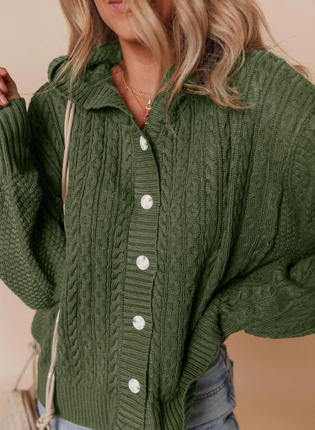 Dokotoo Oversized Sweaters for Women Casual Solid Long Sleeve Button Down Chunky Knit Hooded Cardigan Sweaters Coat