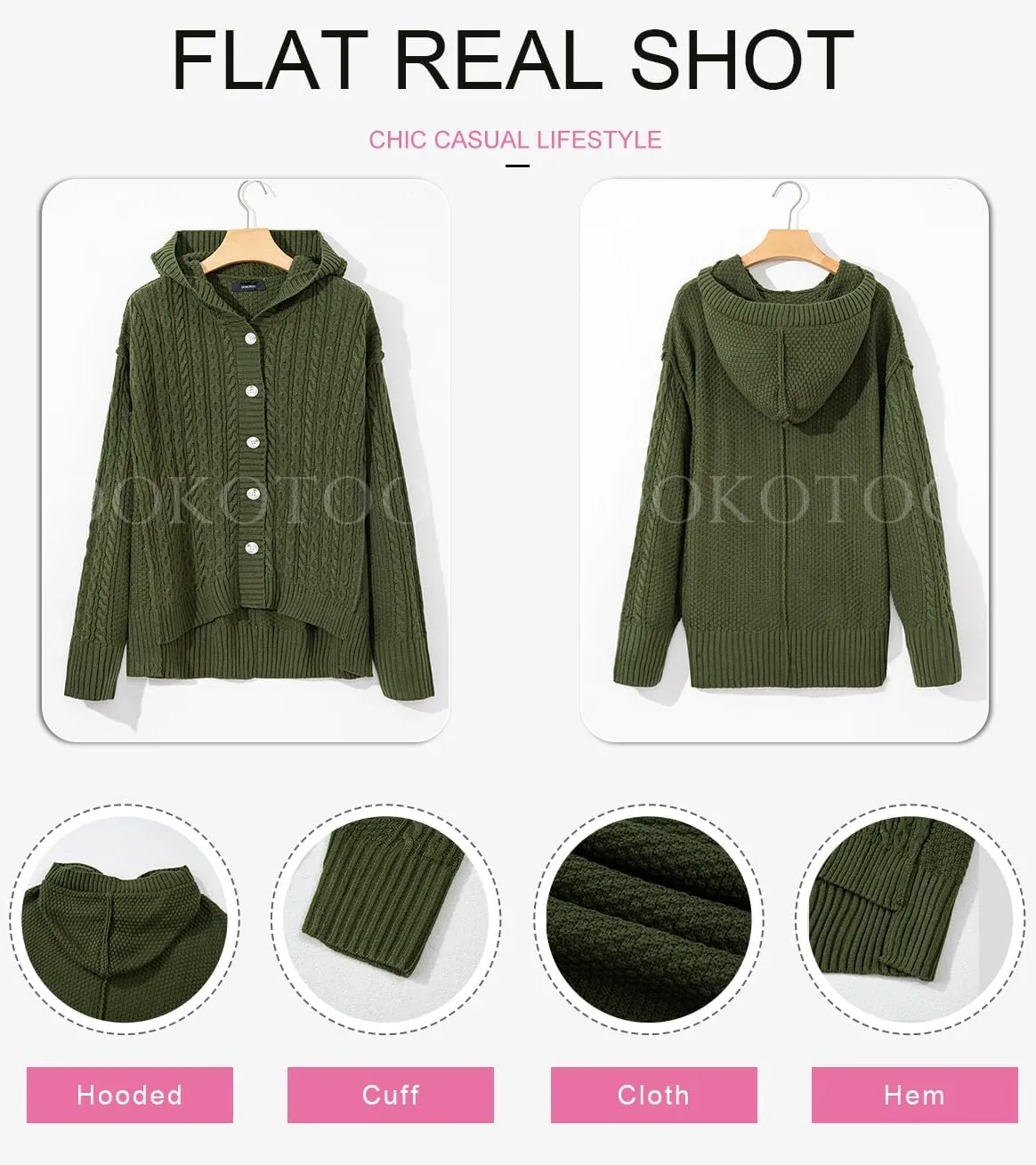 Dokotoo Oversized Sweaters for Women Casual Solid Long Sleeve Button Down Chunky Knit Hooded Cardigan Sweaters Coat