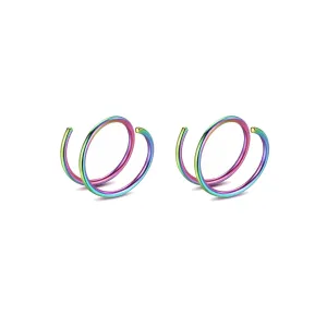 Double Hoop Nose Ring for Single Piercing,2PCS 20G 8mm Spiral Nose Rings Hoops Handmade Tiny Thin Piercing Jewelry for Women (Colourful)