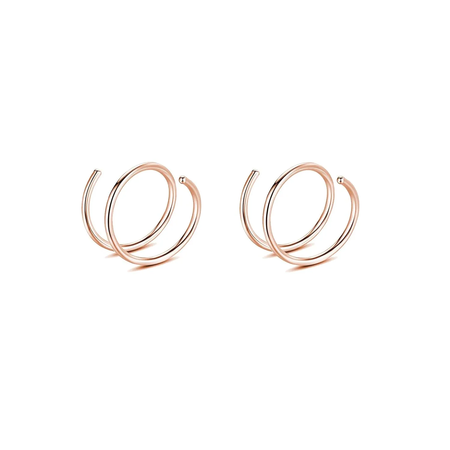Double Hoop Nose Ring for Single Piercing,2PCS 20G 8mm Spiral Nose Rings Hoops Handmade Tiny Thin Piercing Jewelry for Women (Rose Gold)