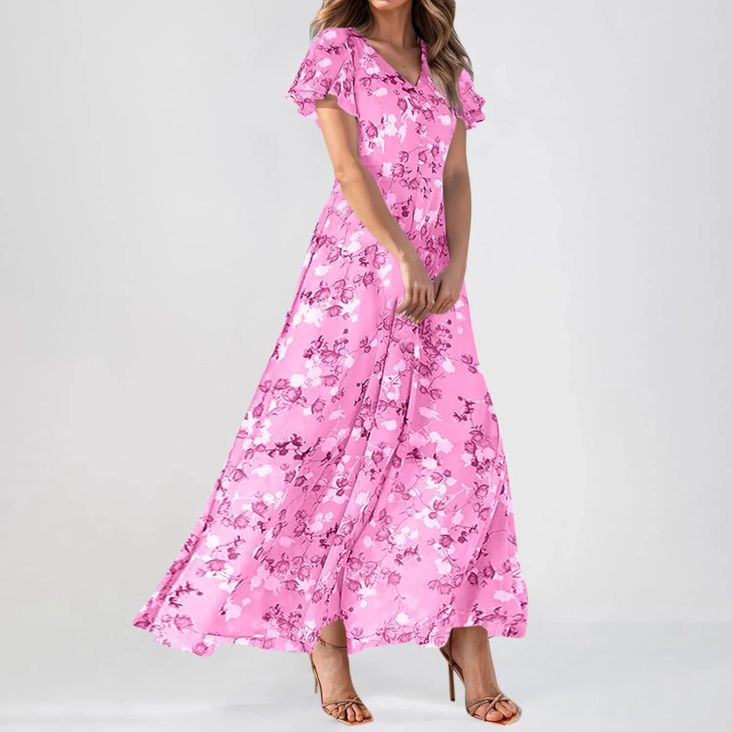 Easter Dresses for Women 2025 Swing Flowy Ruffle Hem Swing A-Line Womens Dresses Summer Spring Chiffon Dresses
