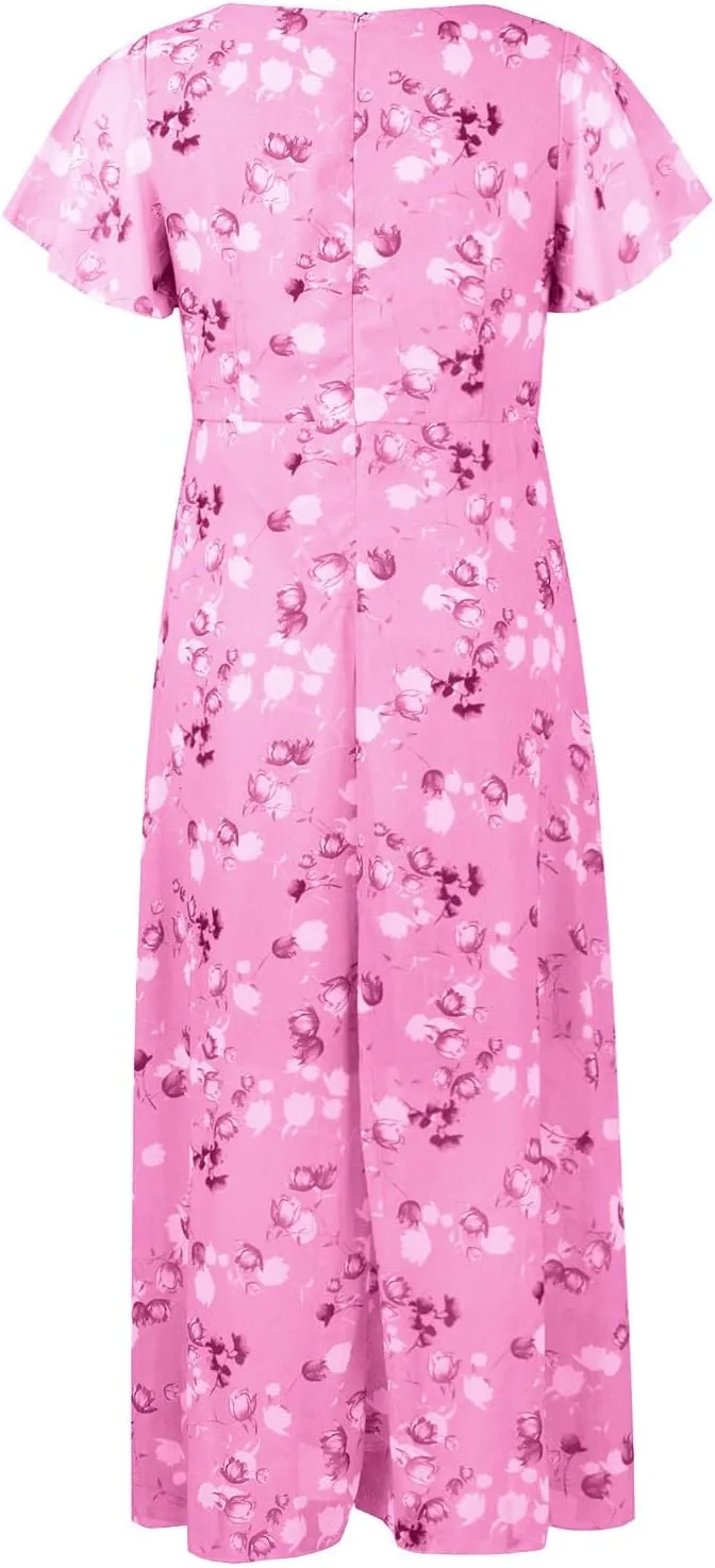 Easter Dresses for Women 2025 Swing Flowy Ruffle Hem Swing A-Line Womens Dresses Summer Spring Chiffon Dresses