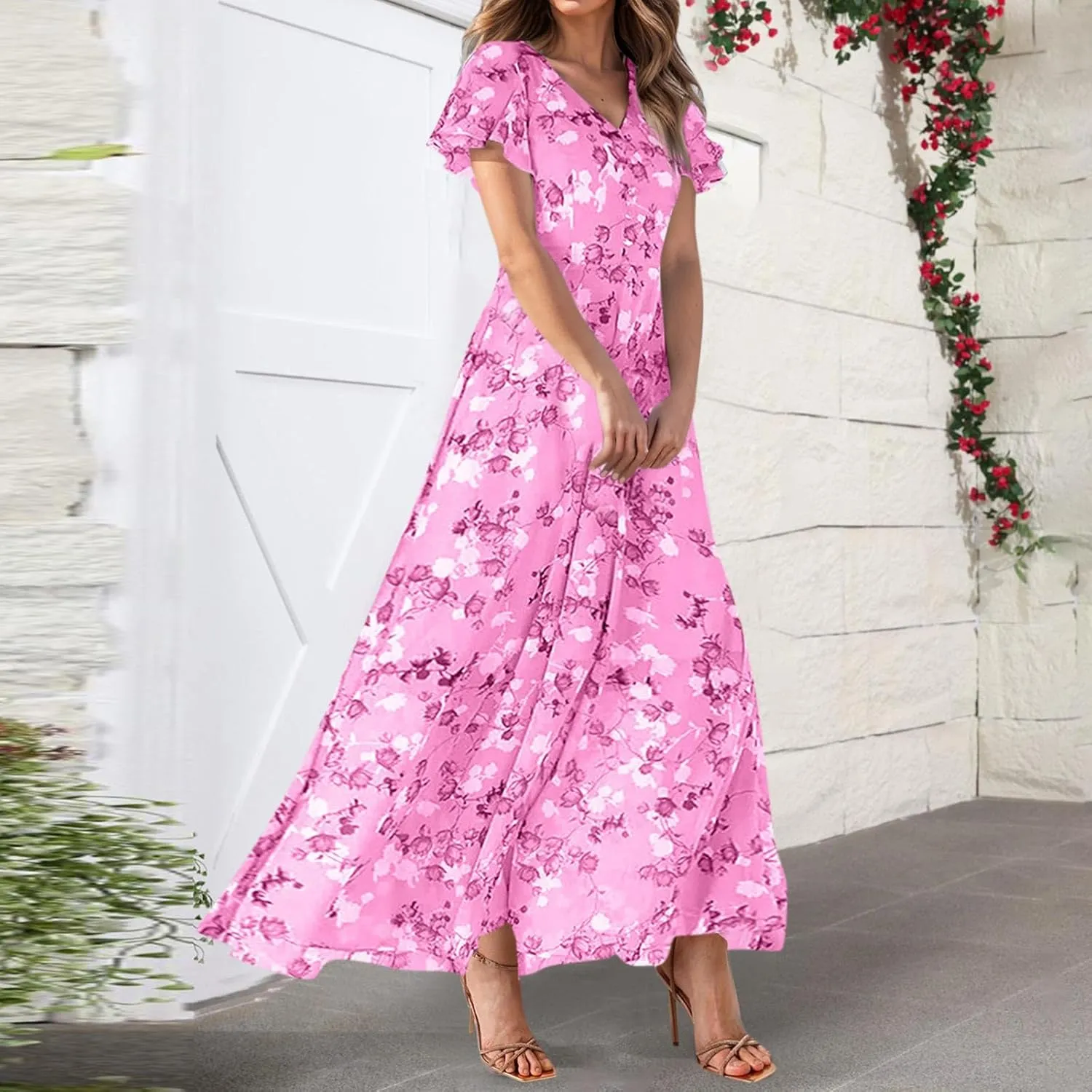 Easter Dresses for Women 2025 Swing Flowy Ruffle Hem Swing A-Line Womens Dresses Summer Spring Chiffon Dresses