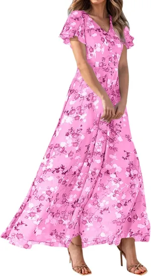 Easter Dresses for Women 2025 Swing Flowy Ruffle Hem Swing A-Line Womens Dresses Summer Spring Chiffon Dresses