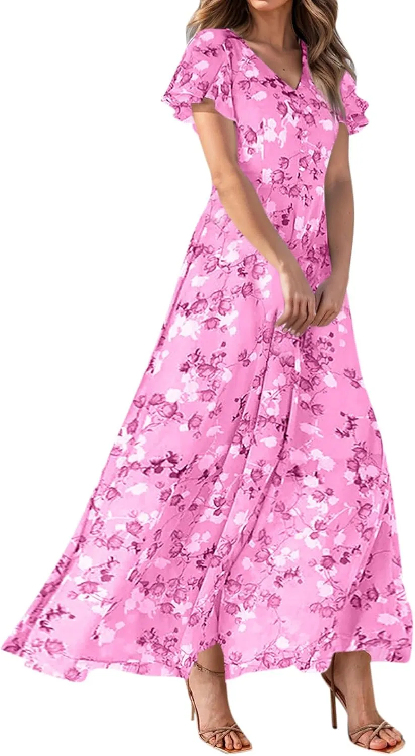 Easter Dresses for Women 2025 Swing Flowy Ruffle Hem Swing A-Line Womens Dresses Summer Spring Chiffon Dresses
