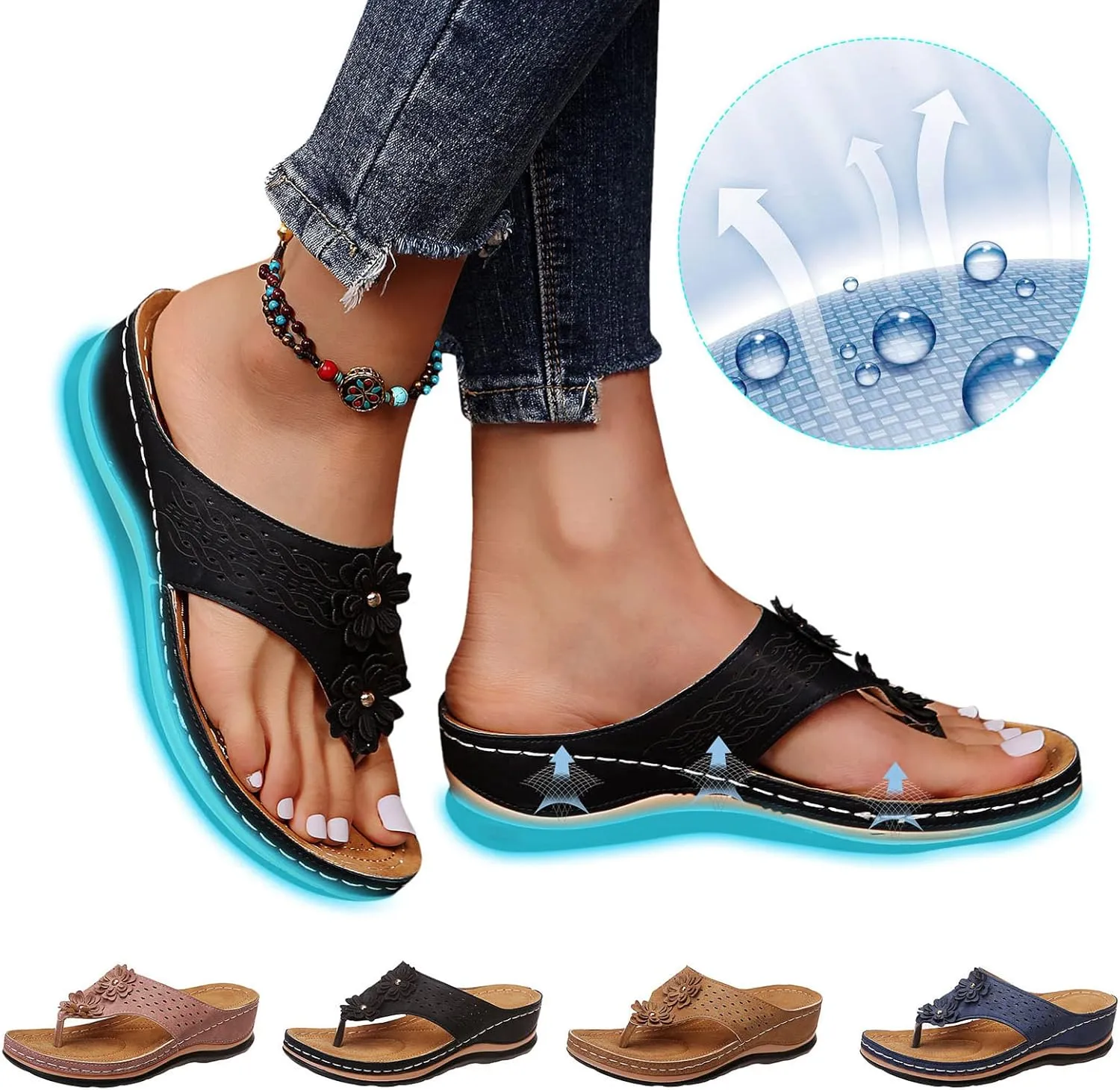 Eduavar Sandals Women Dressy Summer Flat, Orthopedic Sandals for Women Casual Open Toe Flip Flops Sandals Summer Beach Sandal