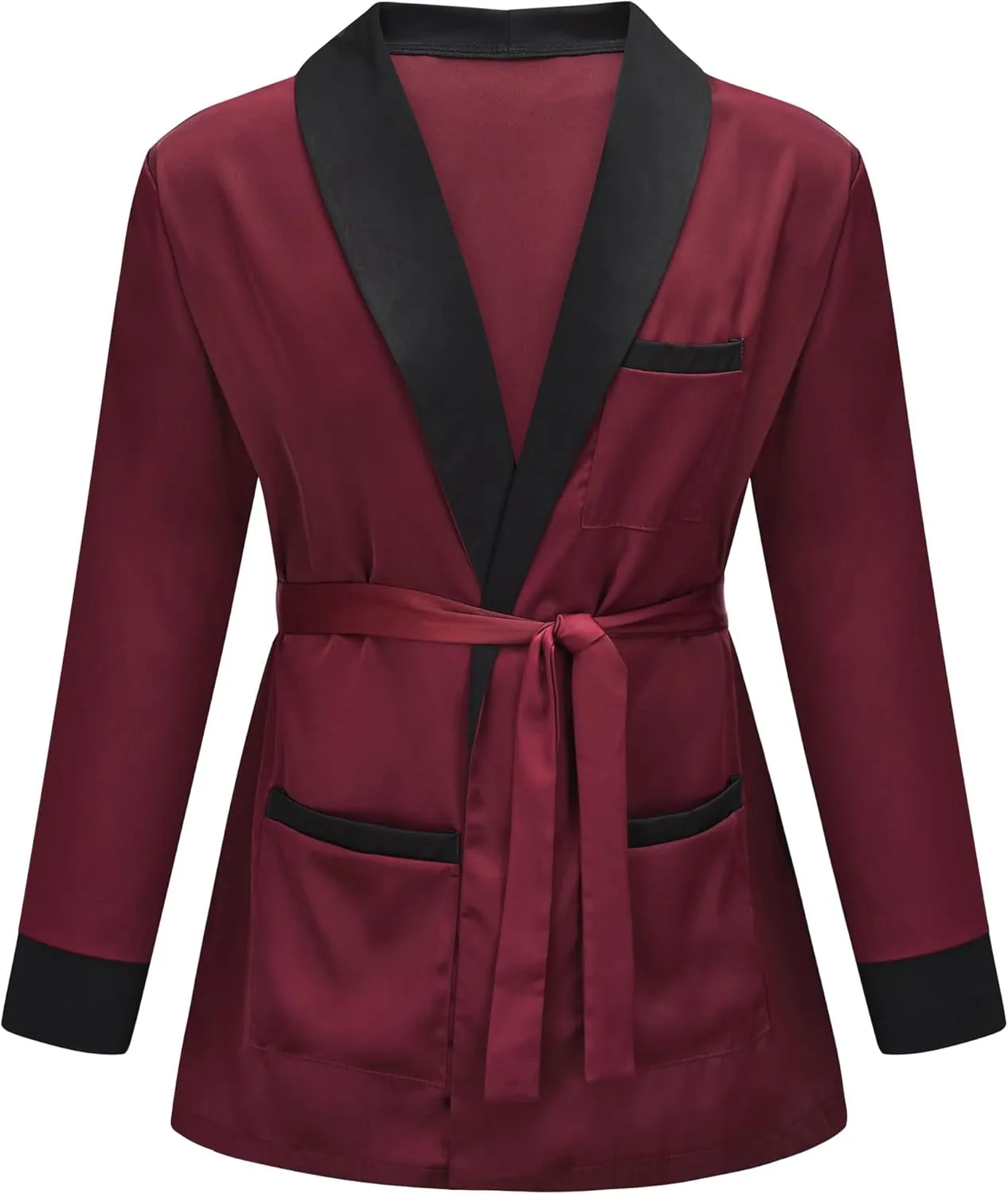EFORLED Red Silk Robe Jacket and Black Pants,Captain Hat,Halloween Costume Accessories for Adult