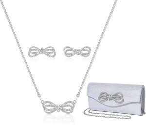 Elegant Rhinestone Bow Event Bundle: Shiny Crystal Bow Flap Clutch Evening Purse Silver Bow Choker Necklace & Earrings Set for Weddings Bridesmaids Parties Proms and Formal Events