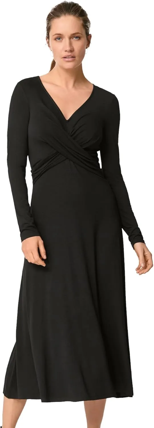 ellos Women's Plus Size Draped Bodice Knit Midi Dress