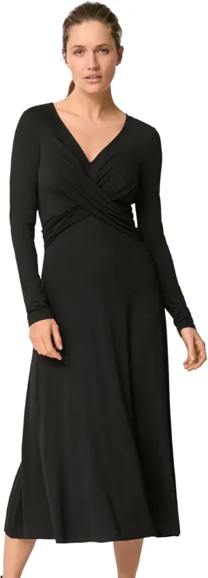 ellos Women's Plus Size Draped Bodice Knit Midi Dress