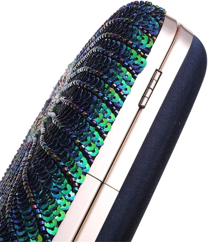 Evening Bag Embroidered Dress Bag Hard Shell Peacock Clutch Bag Women's Banquet Bag(D)