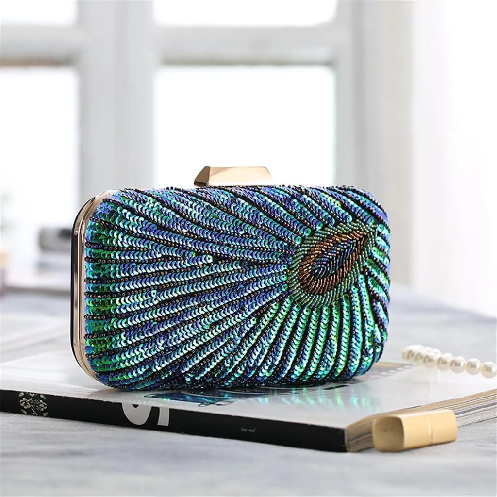 Evening Bag Embroidered Dress Bag Hard Shell Peacock Clutch Bag Women's Banquet Bag(D)