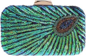 Evening Bag Embroidered Dress Bag Hard Shell Peacock Clutch Bag Women's Banquet Bag(D)