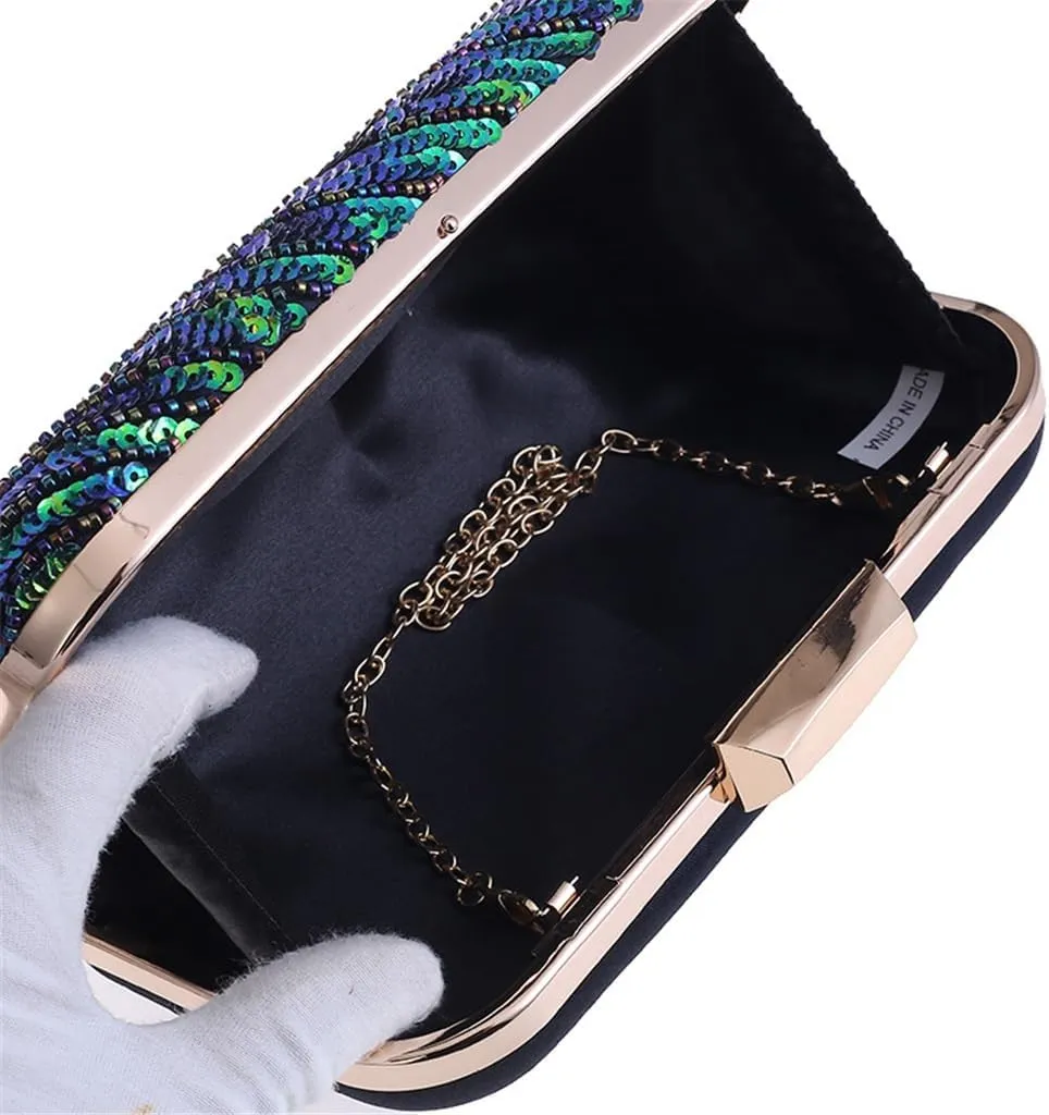 Evening Bag Embroidered Dress Bag Hard Shell Peacock Clutch Bag Women's Banquet Bag(D)