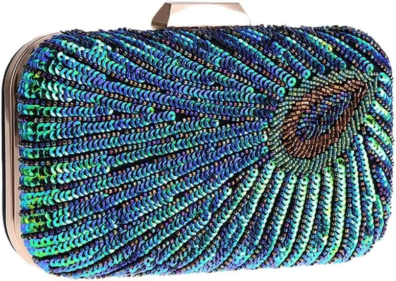 Evening Bag Embroidered Dress Bag Hard Shell Peacock Clutch Bag Women's Banquet Bag(D)