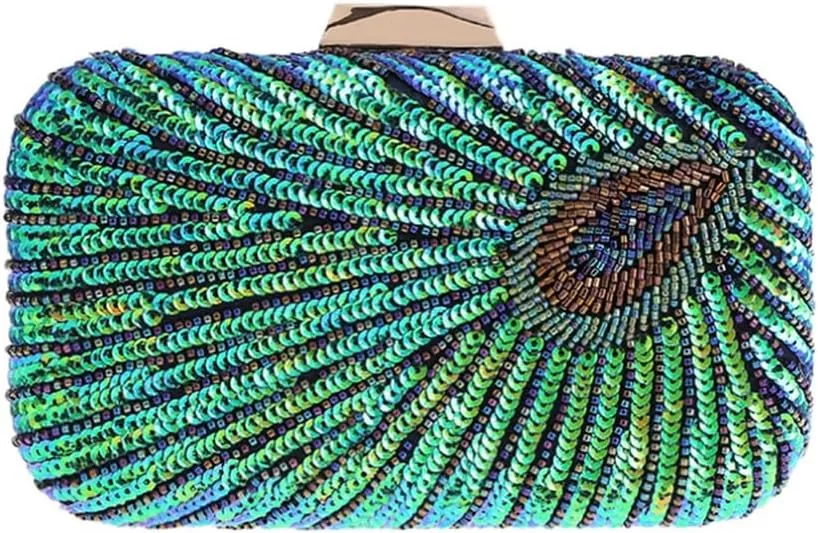 Evening Bag Embroidered Dress Bag Hard Shell Peacock Clutch Bag Women's Banquet Bag(D)