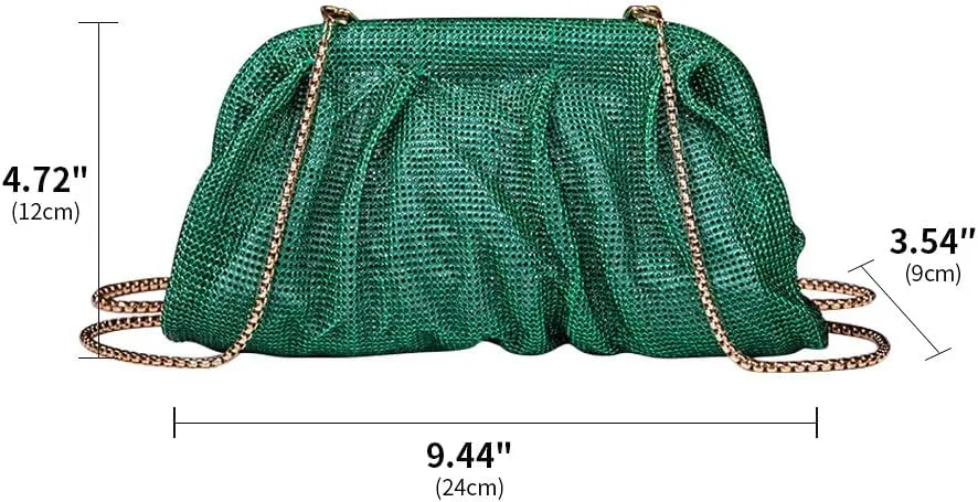 Evening Bag Rhinestone Clutch Purse for Women Ladies Sparkly Party Shoulder Handbag Bling Crossbody Wedding Bag Dark Green