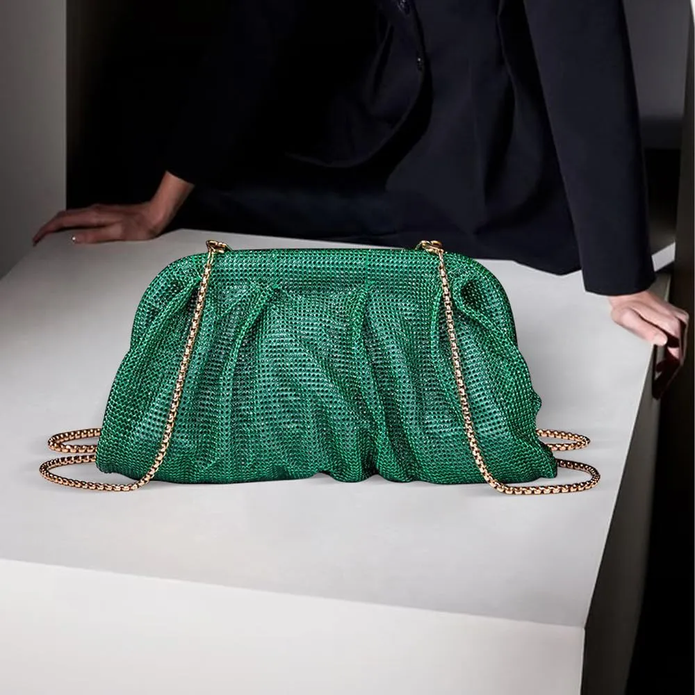 Evening Bag Rhinestone Clutch Purse for Women Ladies Sparkly Party Shoulder Handbag Bling Crossbody Wedding Bag Dark Green