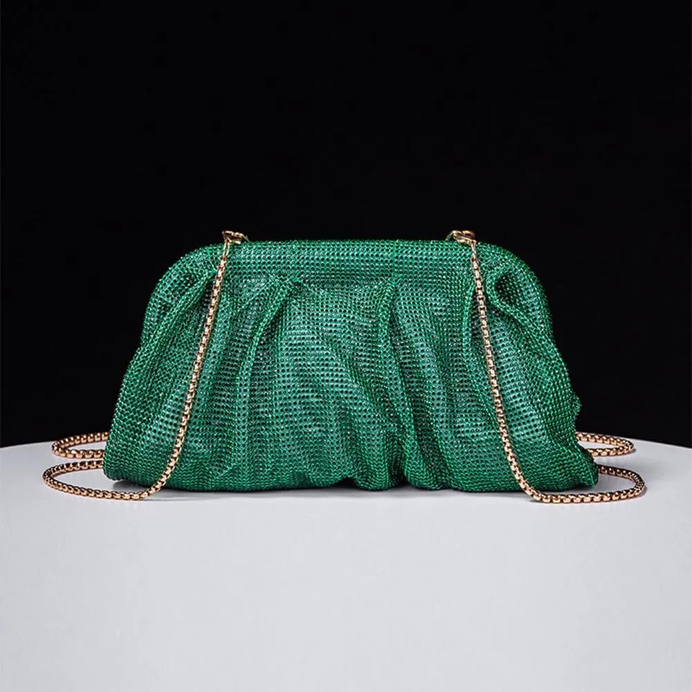 Evening Bag Rhinestone Clutch Purse for Women Ladies Sparkly Party Shoulder Handbag Bling Crossbody Wedding Bag Dark Green