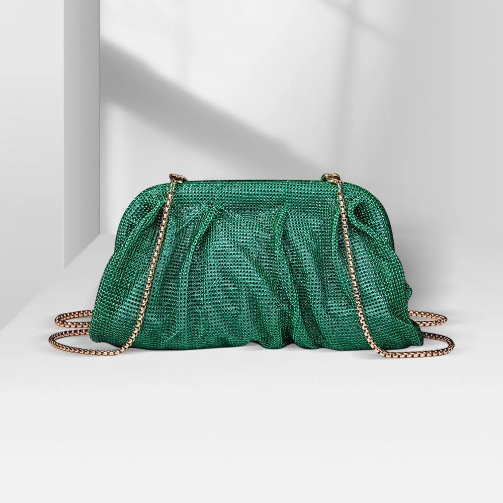 Evening Bag Rhinestone Clutch Purse for Women Ladies Sparkly Party Shoulder Handbag Bling Crossbody Wedding Bag Dark Green