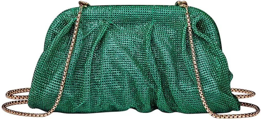 Evening Bag Rhinestone Clutch Purse for Women Ladies Sparkly Party Shoulder Handbag Bling Crossbody Wedding Bag Dark Green