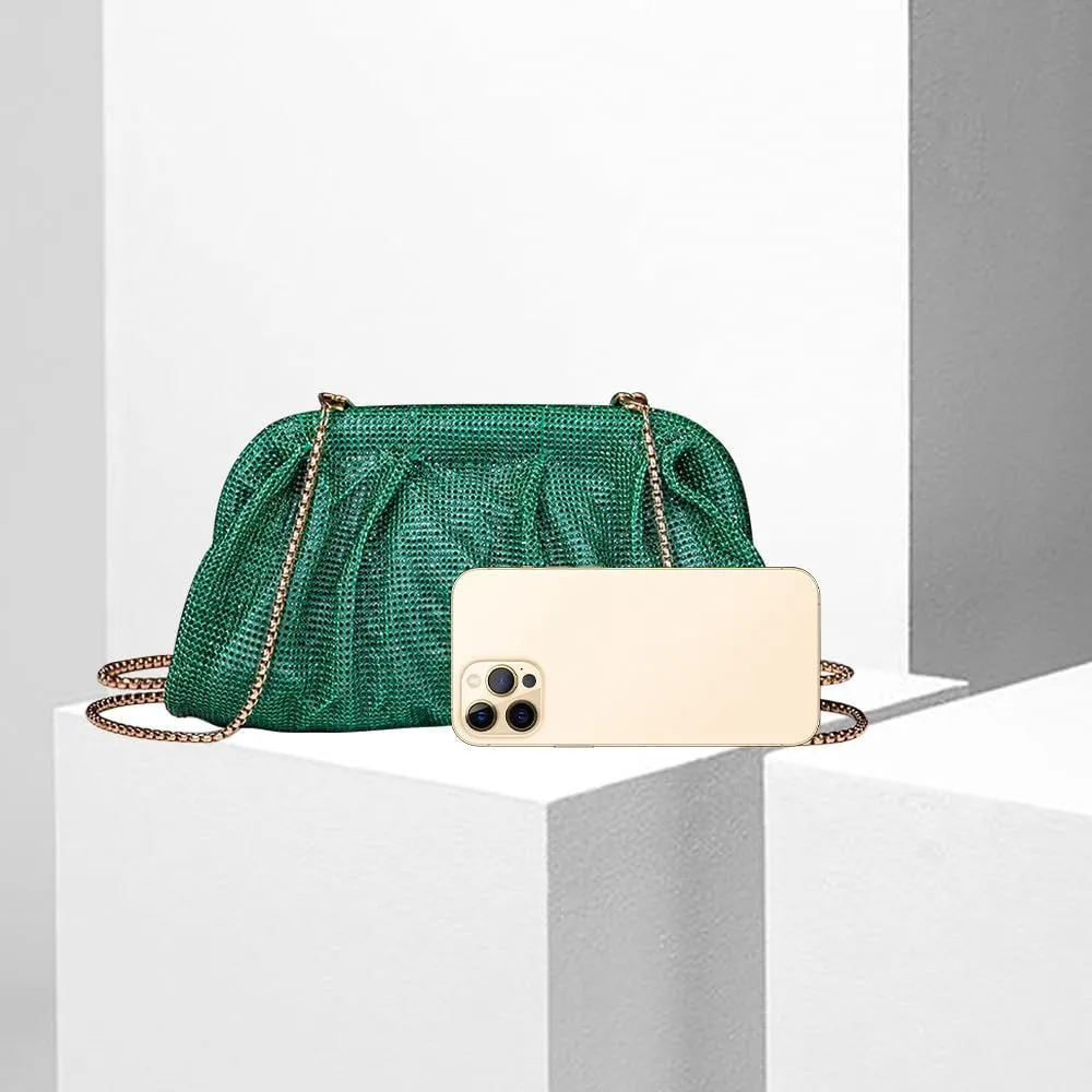 Evening Bag Rhinestone Clutch Purse for Women Ladies Sparkly Party Shoulder Handbag Bling Crossbody Wedding Bag Dark Green