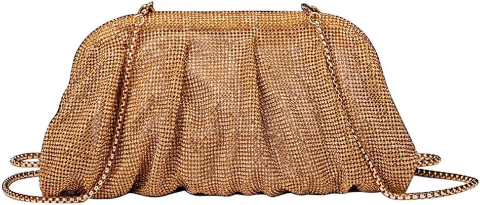 Evening Bag Rhinestone Clutch Purse for Women Ladies Sparkly Party Shoulder Handbag Bling Crossbody Wedding Bag Gold