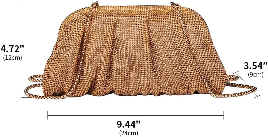 Evening Bag Rhinestone Clutch Purse for Women Ladies Sparkly Party Shoulder Handbag Bling Crossbody Wedding Bag Gold