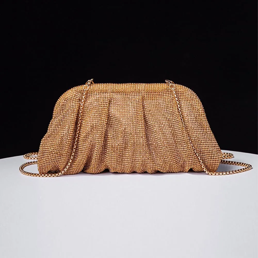 Evening Bag Rhinestone Clutch Purse for Women Ladies Sparkly Party Shoulder Handbag Bling Crossbody Wedding Bag Gold