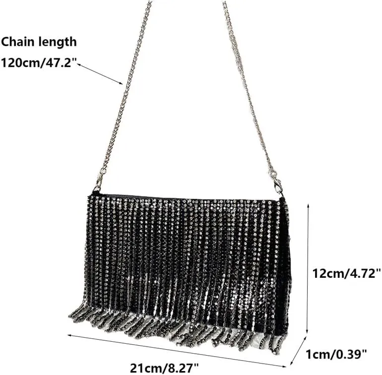 Evening Bag Sequins Tassels Clutch Purses for Women Ladies Sparkling Party Handbag Wedding Shoulder Handbags Money Bag Black