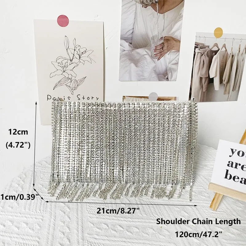 Evening Bag Sequins Tassels Clutch Purses for Women Ladies Sparkling Party Handbag Wedding Shoulder Handbags Money Bag Silver
