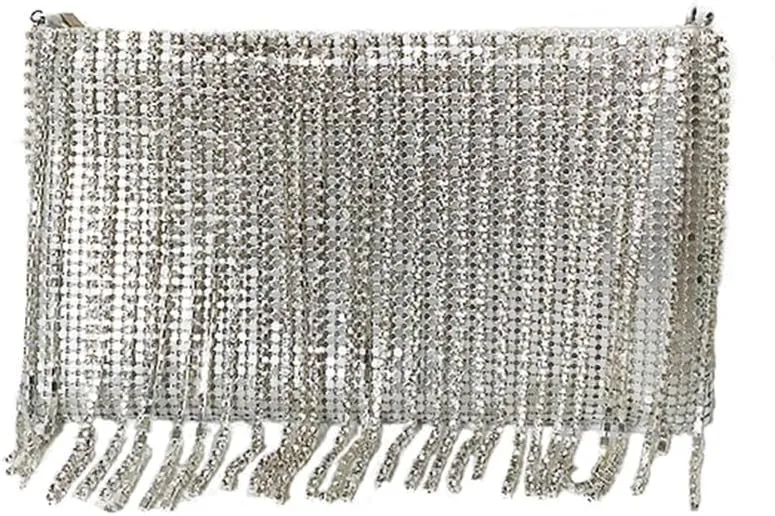 Evening Bag Sequins Tassels Clutch Purses for Women Ladies Sparkling Party Handbag Wedding Shoulder Handbags Money Bag Silver