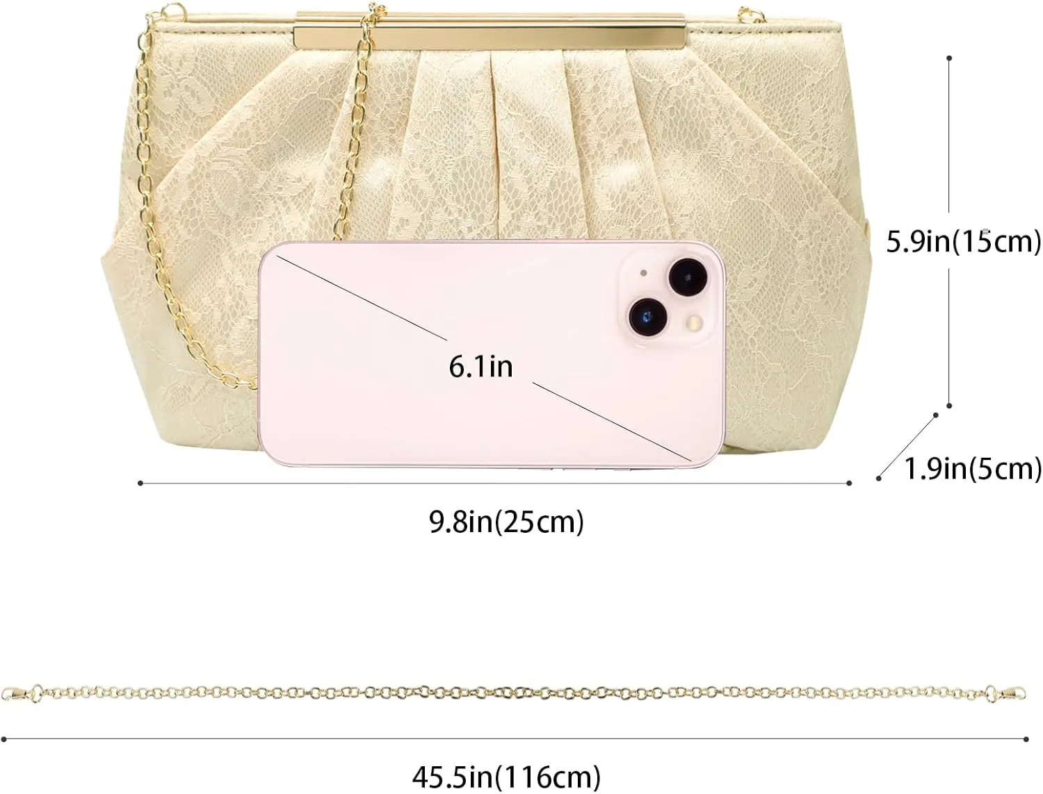 Evening Clutch Purse Bag, Fashion Bridal Bag in Pleated Satin with Chain Strap for Wedding Prom Formal Party