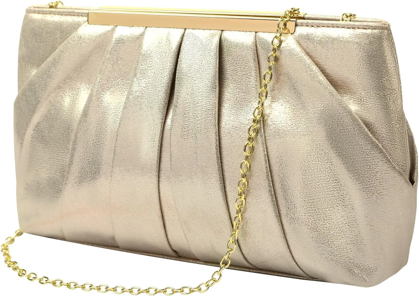 Evening Clutch Purse Bag, Fashion Bridal Bag in Pleated Satin with Chain Strap for Wedding Prom Formal Party