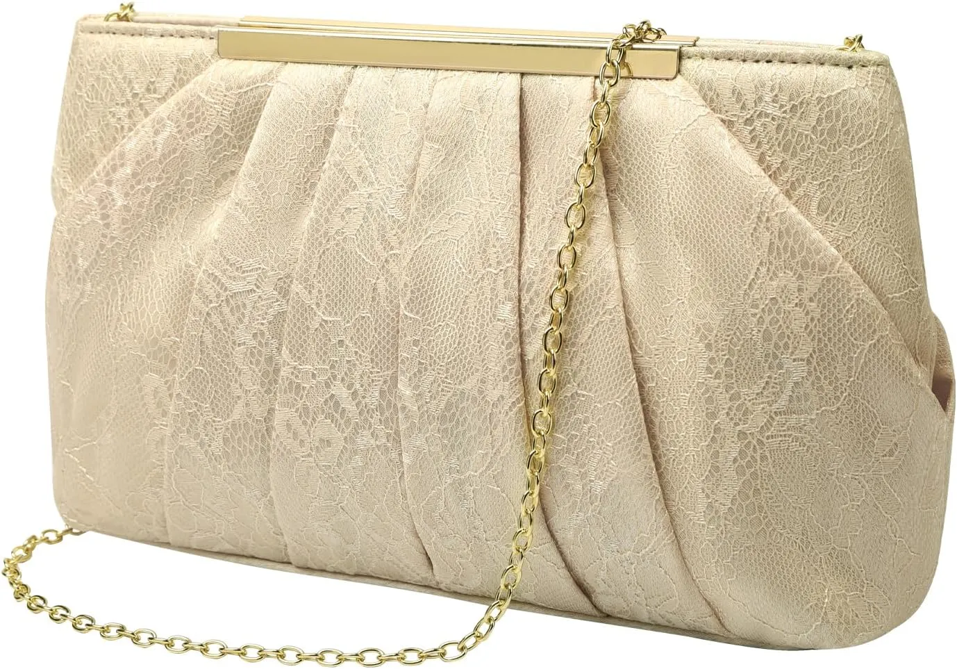 Evening Clutch Purse Bag, Fashion Bridal Bag in Pleated Satin with Chain Strap for Wedding Prom Formal Party